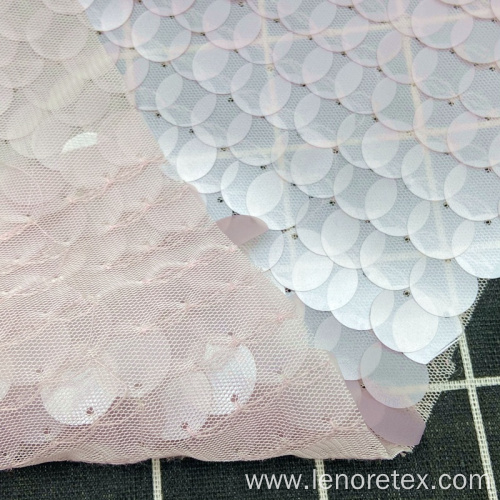 Polyester Pink 18mm Large Sequin Mesh Embroidery Fabric